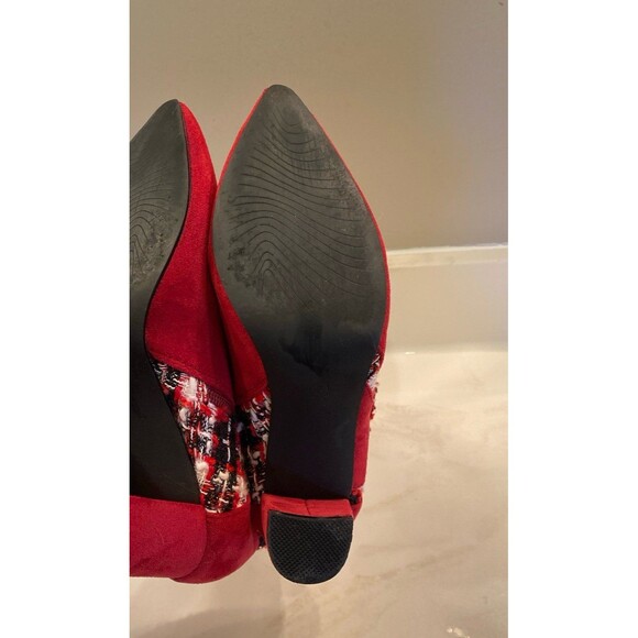 Allegra K Booties Tweed Plaid Faux Suede Ankle Boots Burgundy Sz 7 Chunky Heel - Picture 10 of 12